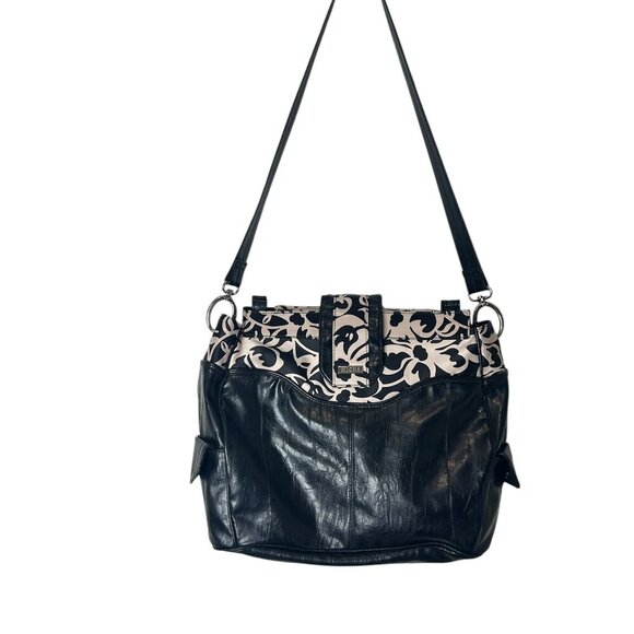 Miche Prima Vanessa Black Floral Large Shoulder Bag Silver Hardware Side Pockets - Picture 10 of 11